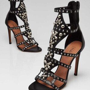 Alaïa Black Leather Studded Pointure Cage Sandals Size 6.5/37